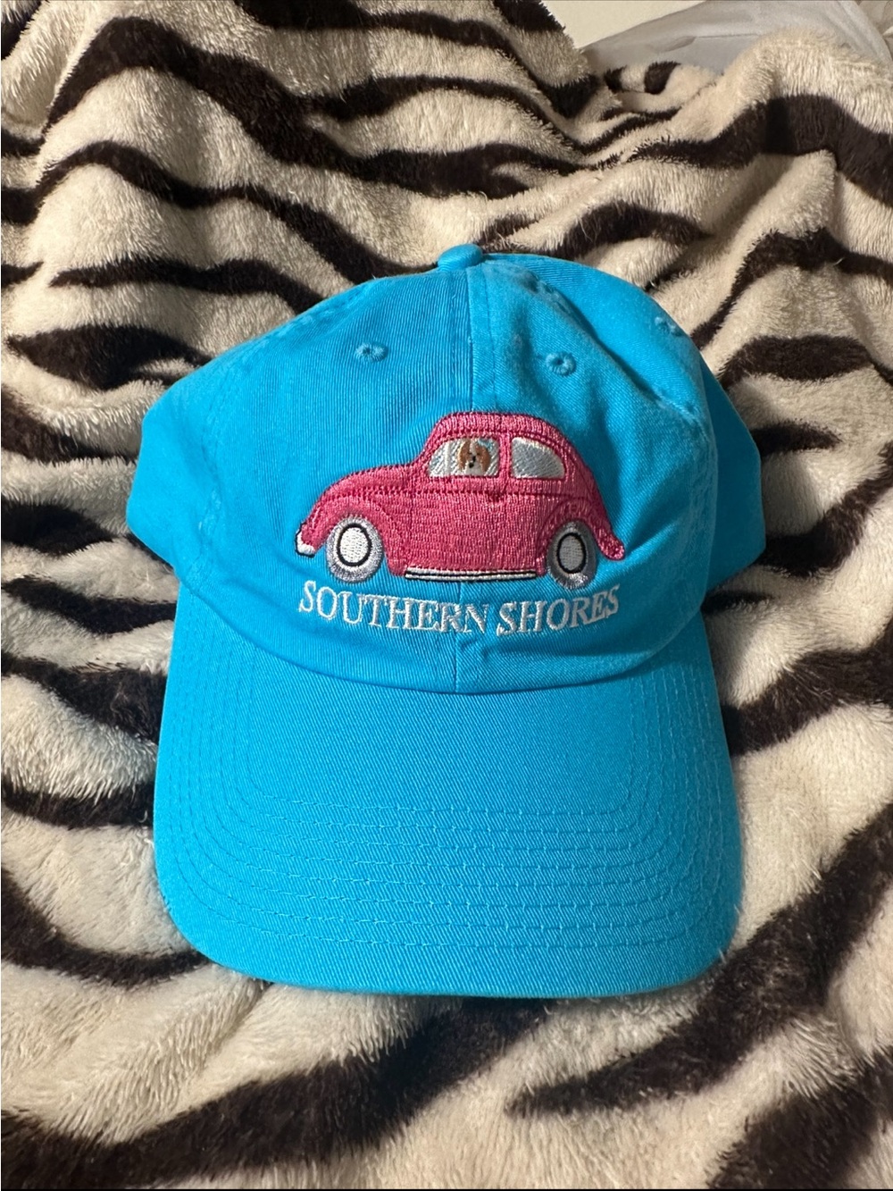 Women's Turquoise Baseball Cap with Pink Car Embroidery